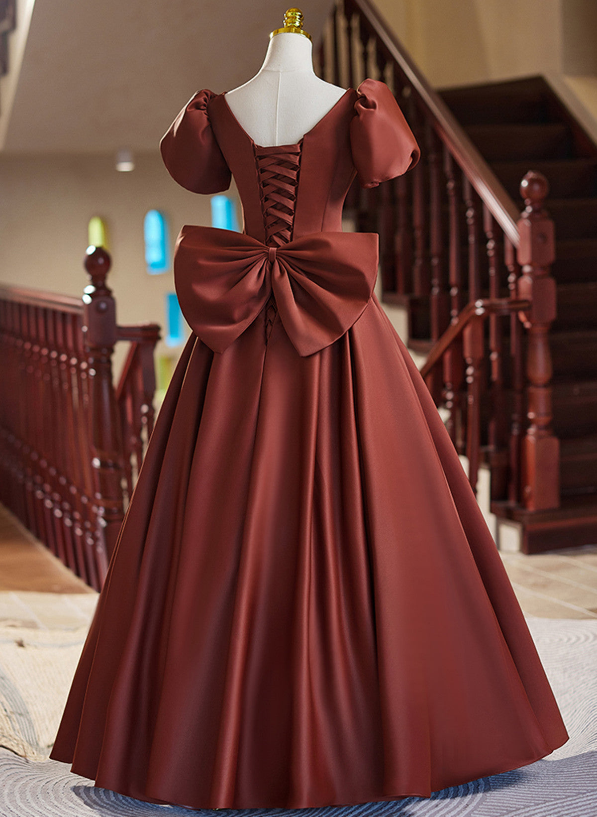 A-line Satin Short Sleeves Long Prom Dress, Satin Simple Evening Dress A-line Satin Short Sleeves Long Prom Dress, Satin Simple Evening Dress