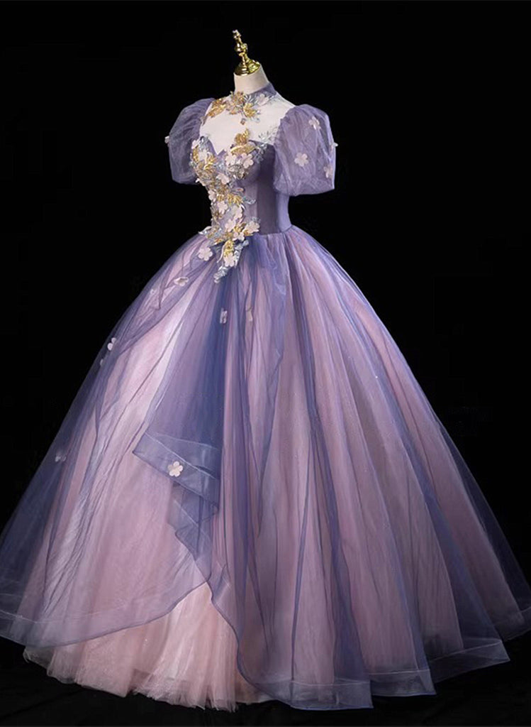Gorgeous Spandex and Tulle Ball Gown Evening Dress, Purple Party Dress