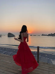 Lovely Red Chiffon Sweetheart Straps Layers Party Dress, Red Chiffon Evening Dress Prom Dress
