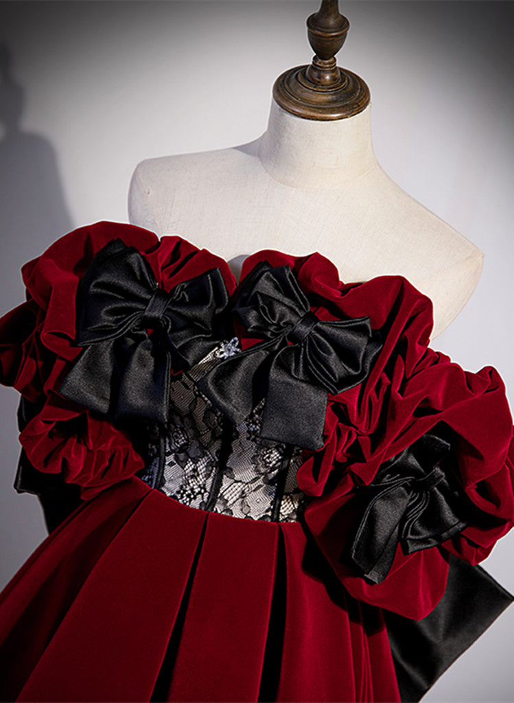 Wine Red Velvet Off Shoulder Long Formal Dress, Wine Red Sweetheart Pr ...