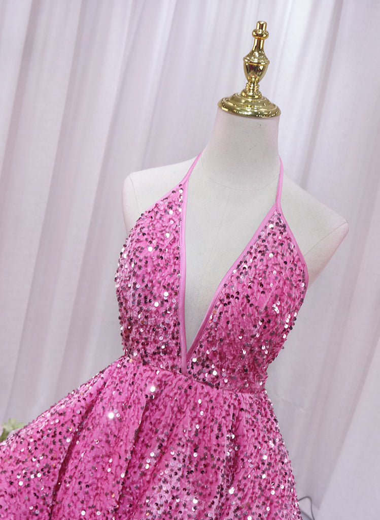 Cheap Sheath Strapless Pink Sequin Homecoming Dresses Short Birthday Dress C2563 main image 1