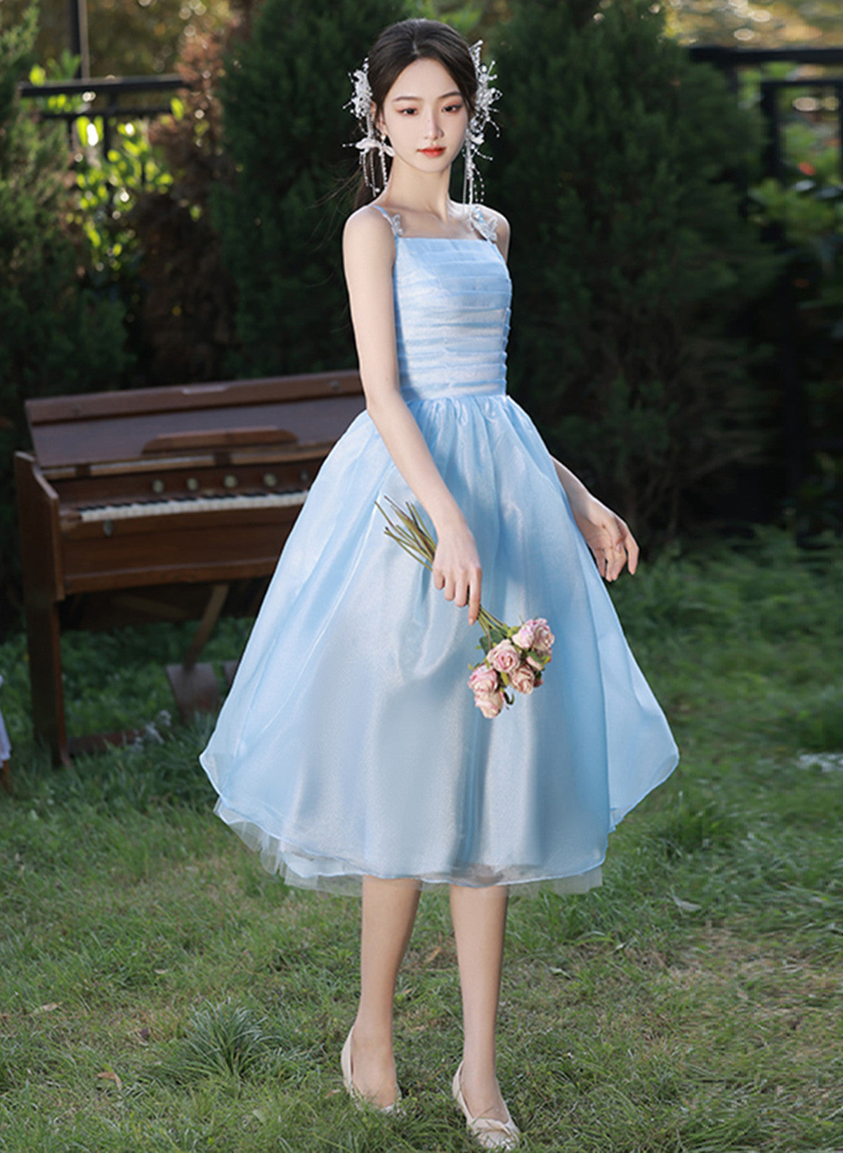 Light Blue Straps Organza Short Party Dress, Light Blue Homecoming Dre Cutedressy Light Blue Straps Organza Short Party Dress, Light Blue Homecoming Dre Cutedressy