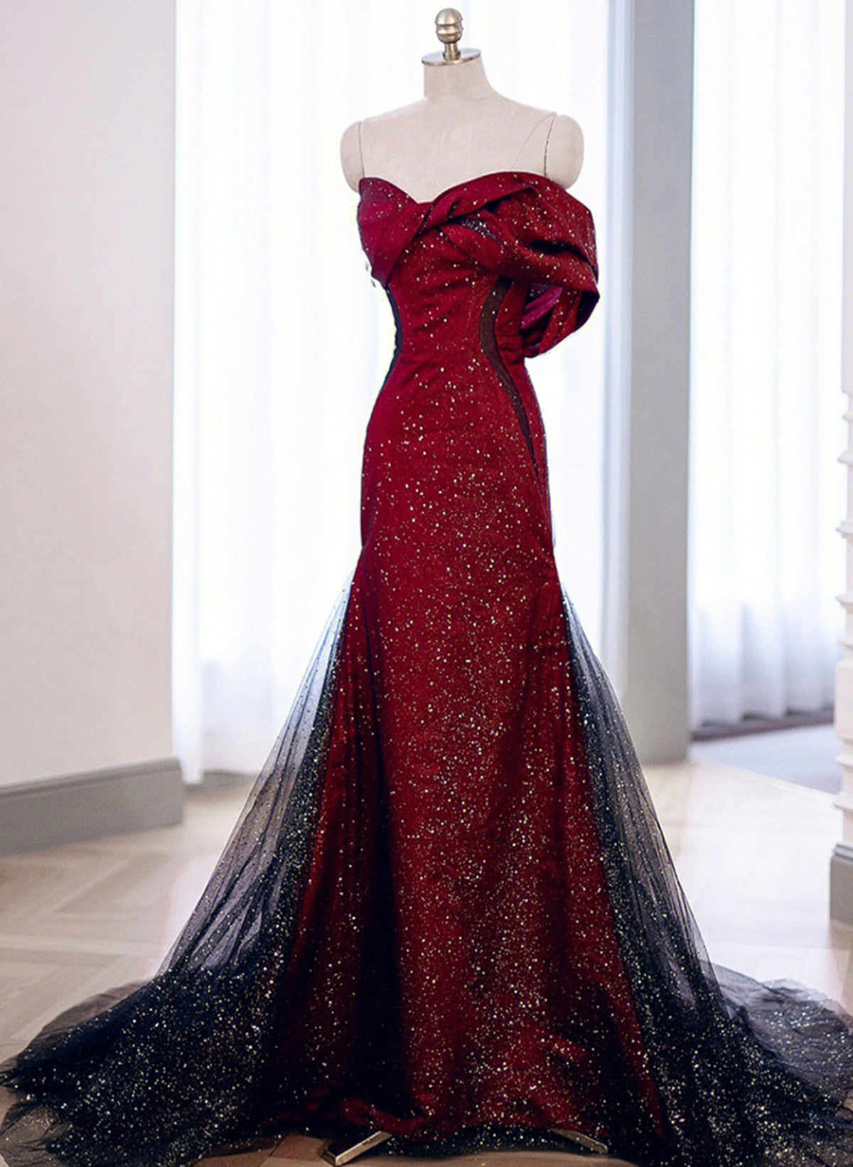Black and Red Sweetheart Mermaid Long Formal Dress, Black and Red Even – Cutedressy
