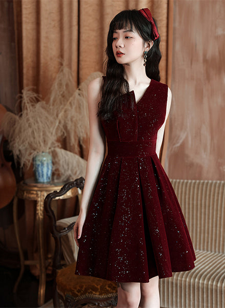 red short homecoming dress Wine Shiny Velvet Party Dress, A-line Short – Cutedressy PRAIRIE HEART BALLAD WOVEN Perfect for special occasions filter:Upholstery Type:Metal Size:L - 9
