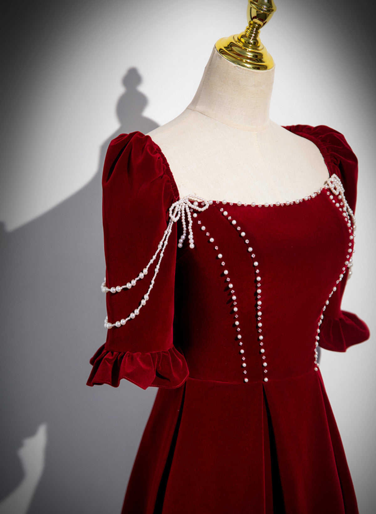 Wine Red Velvet Beaded Short Sleeves Prom Dress, Wine Red Evening Dres Cutedressy Wine Red Velvet Beaded Short Sleeves Prom Dress, Wine Red Evening Dres Cutedressy