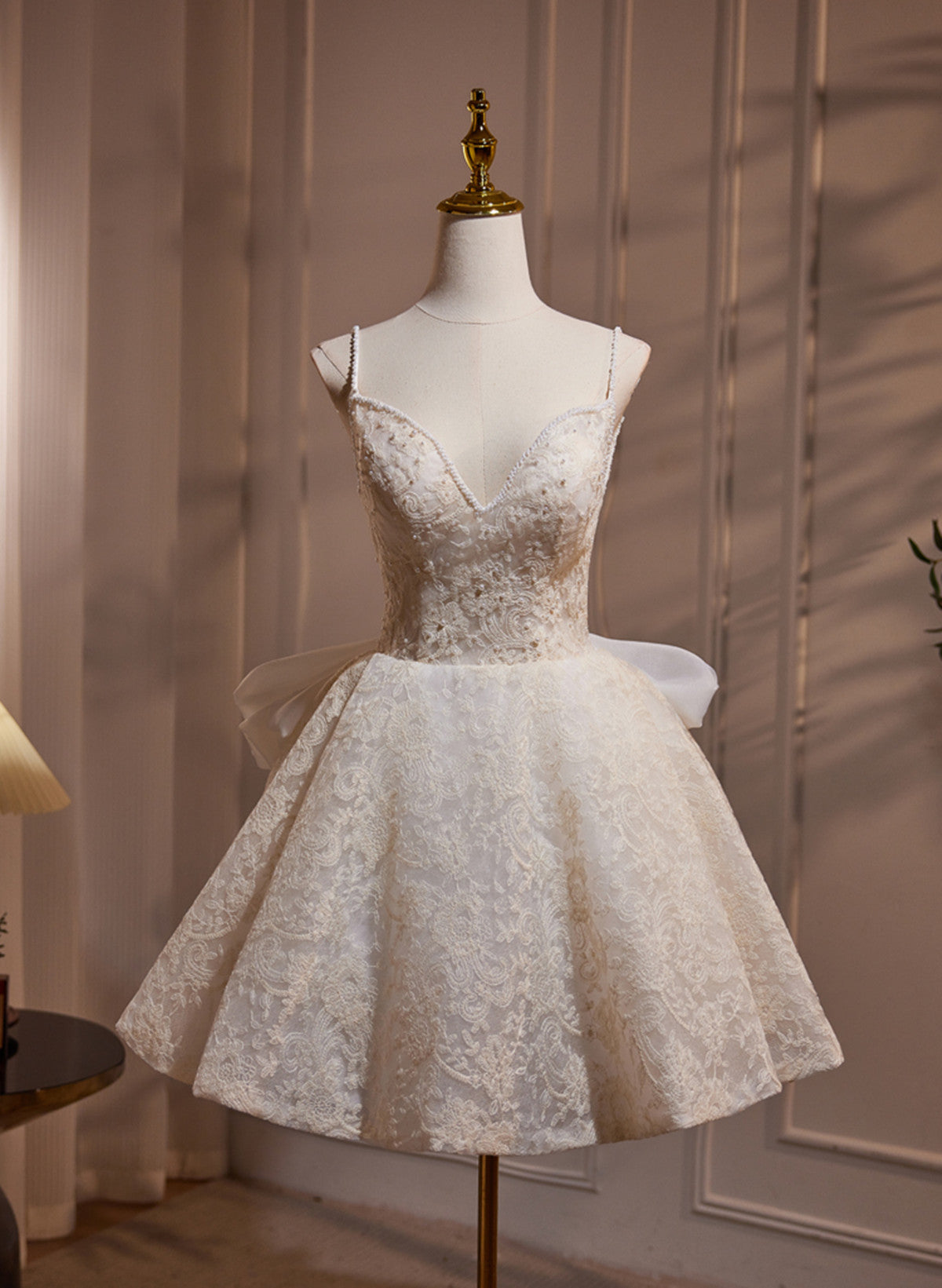 Ivory Lace Sweetheart Straps Knee Length Homecoming Dress, Ivory Lace Prom Dress Ivory Lace Sweetheart Straps Knee Length Homecoming Dress, Ivory Lace Prom Dress