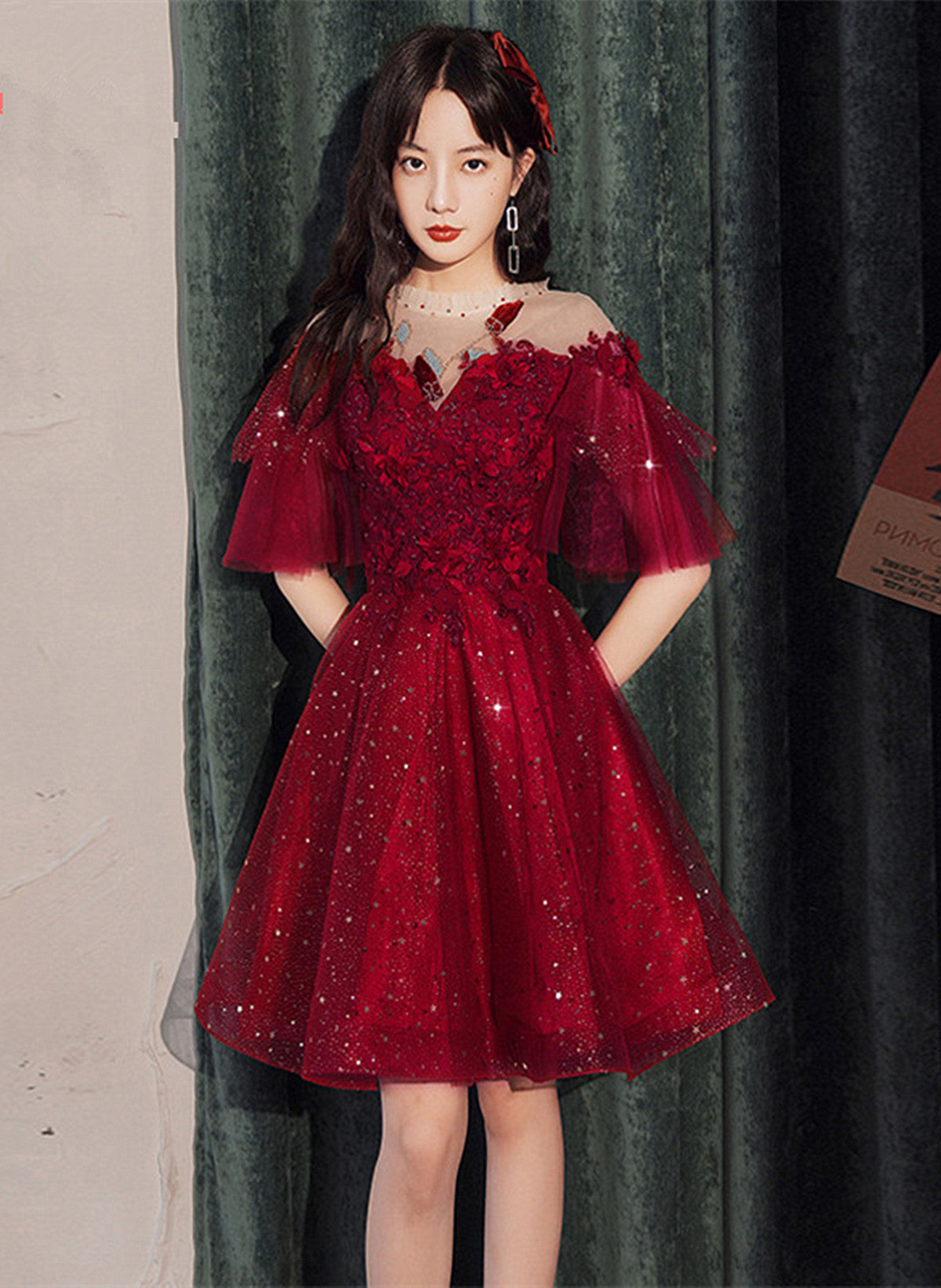 red short tulle dress Beautiful Red Tulle Short Sweetheart Homecoming Dress, Lace-up Teen Party Dress, Tea Formal Dress