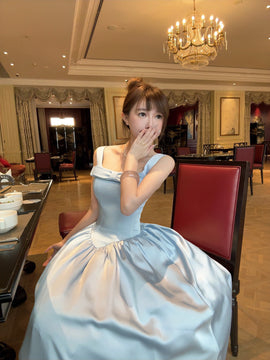 Lovely Satin Straps Scoop Tea Length Party Dress, Satin Homecoming Dress with Bow