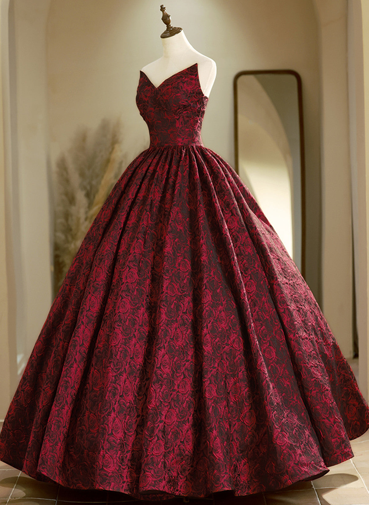 Wine Red Floral Lace V-neckline Long Evening Dress, Wine Red Prom Dres – Cutedressy Wine Red Floral Lace V-neckline Long Evening Dress, Wine Red Prom Dres – Cutedressy