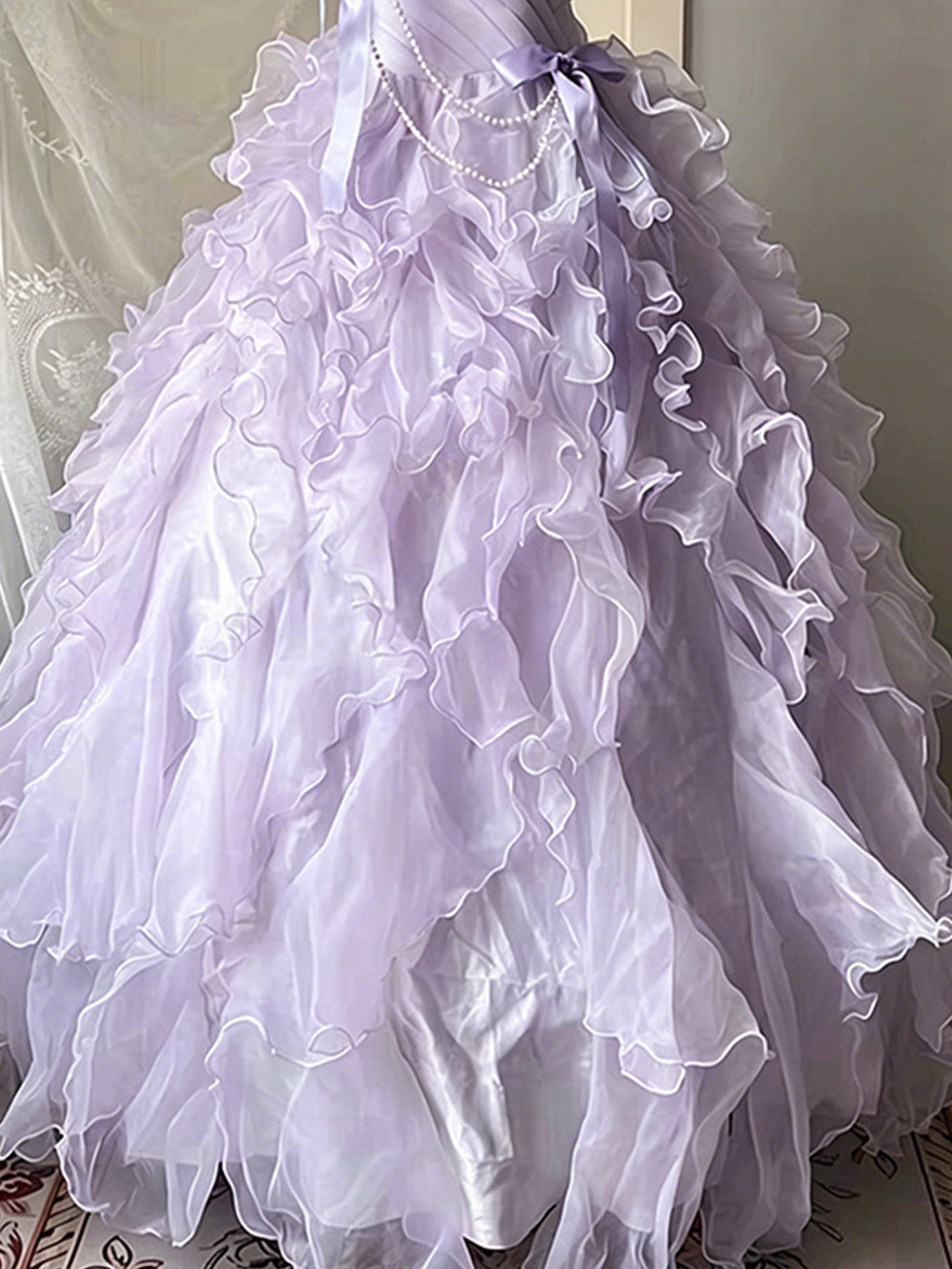 Lavender Fairy Corset Ball Gown Formal Dress, Strapless Ruffled Tiered Long Prom Dress
