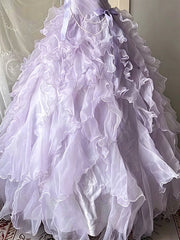Lavender Fairy Corset Ball Gown Formal Dress, Strapless Ruffled Tiered Long Prom Dress