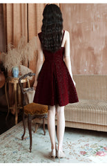 Wine Red Shiny Velvet Short Party Dress, A-line Short Homecoming Dress Prom Dress