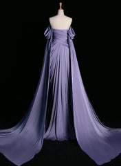 Elegant Purple Satin Prom Dress, Draped Bodice Formal Evening Dress