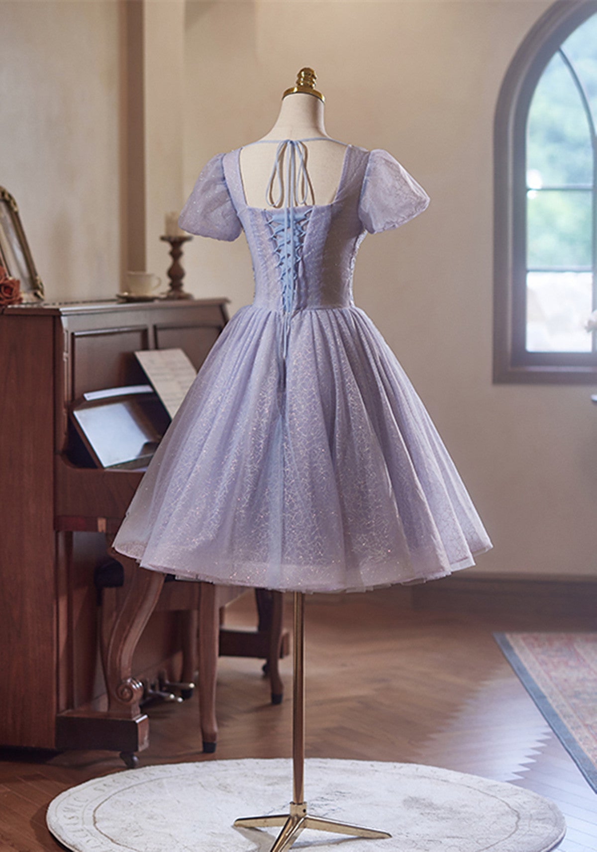 Cute Light Purple Short Sleeves Homecoming Dress, Light Purple Party D – Cutedressy