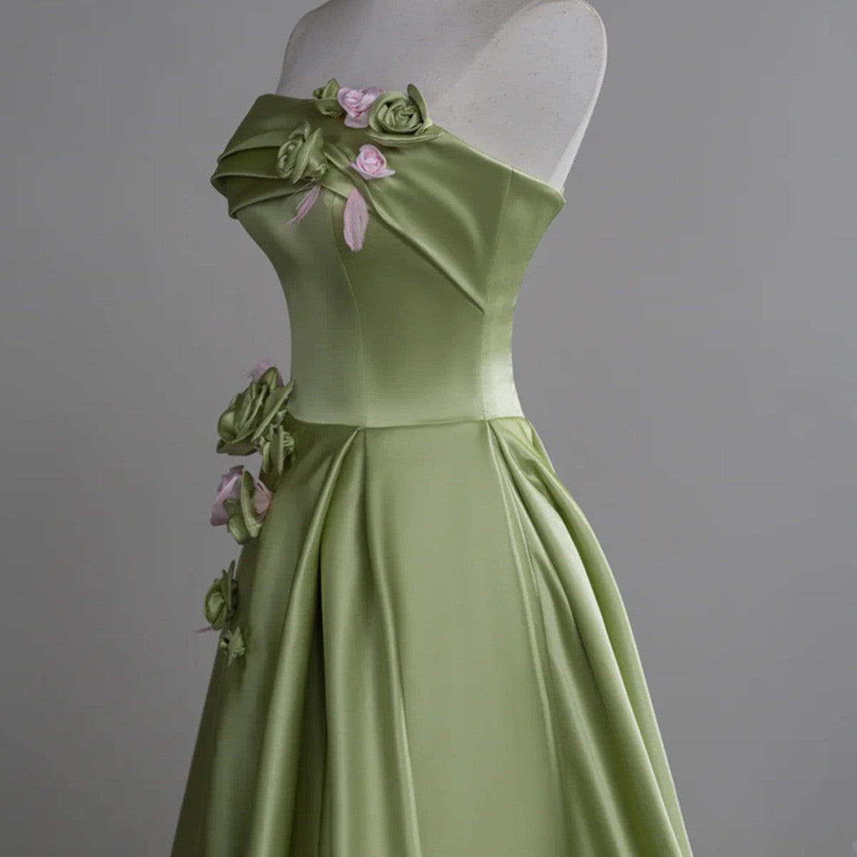 prom bouquet green dress Light Green 3D Flowers Tulle Corset Dress Lisposa