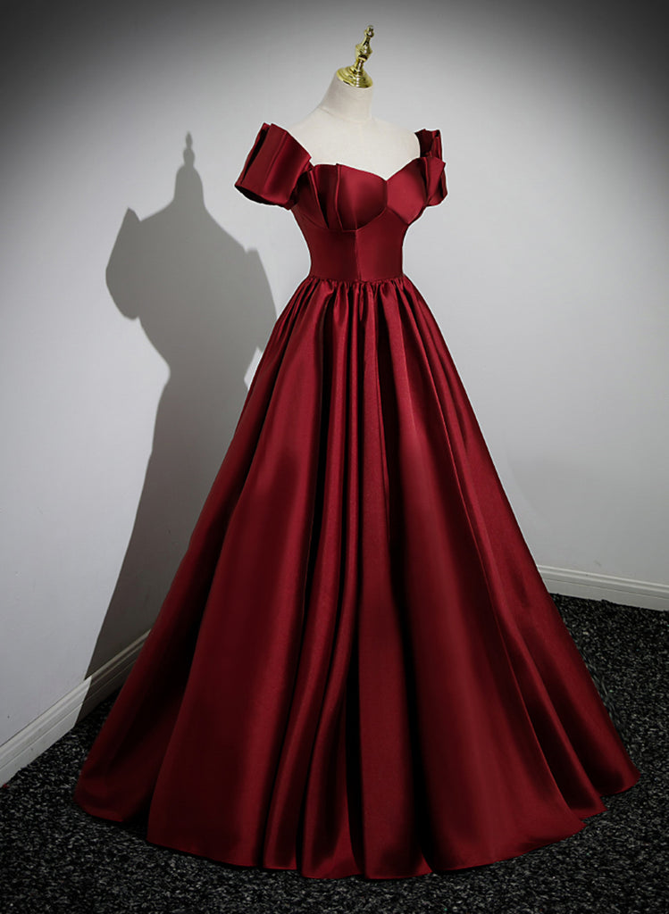 Beautiful Wine Red Tea Length Satin Bridesmaid Dress, Cute Short Prom Dress