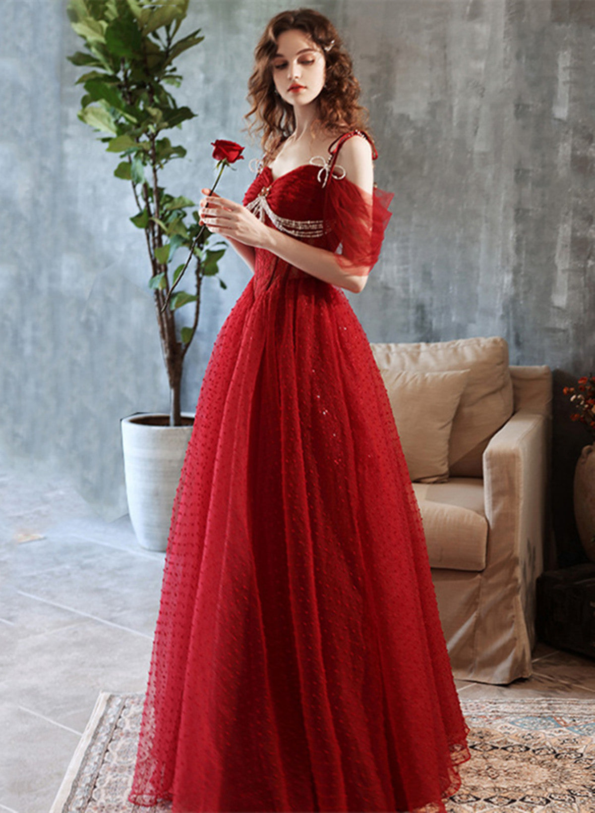 Wine Red Off Shoulder Beaded Long Formal Dress, A-line Wine Red Prom D Cutedressy Wine Red Off Shoulder Beaded Long Formal Dress, A-line Wine Red Prom D Cutedressy