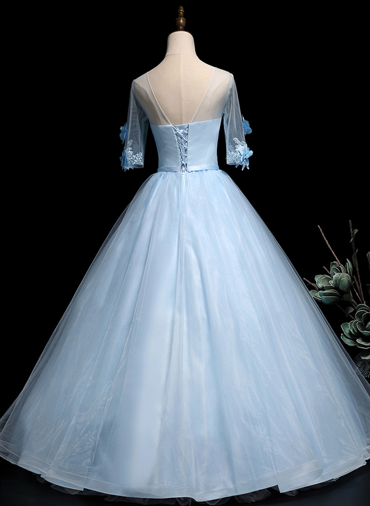 Light Blue Ball Gown with Sleeves Party Dress, Blue Sweet 16 Dress Cutedressy Light Blue Ball Gown with Sleeves Party Dress, Blue Sweet 16 Dress Cutedressy