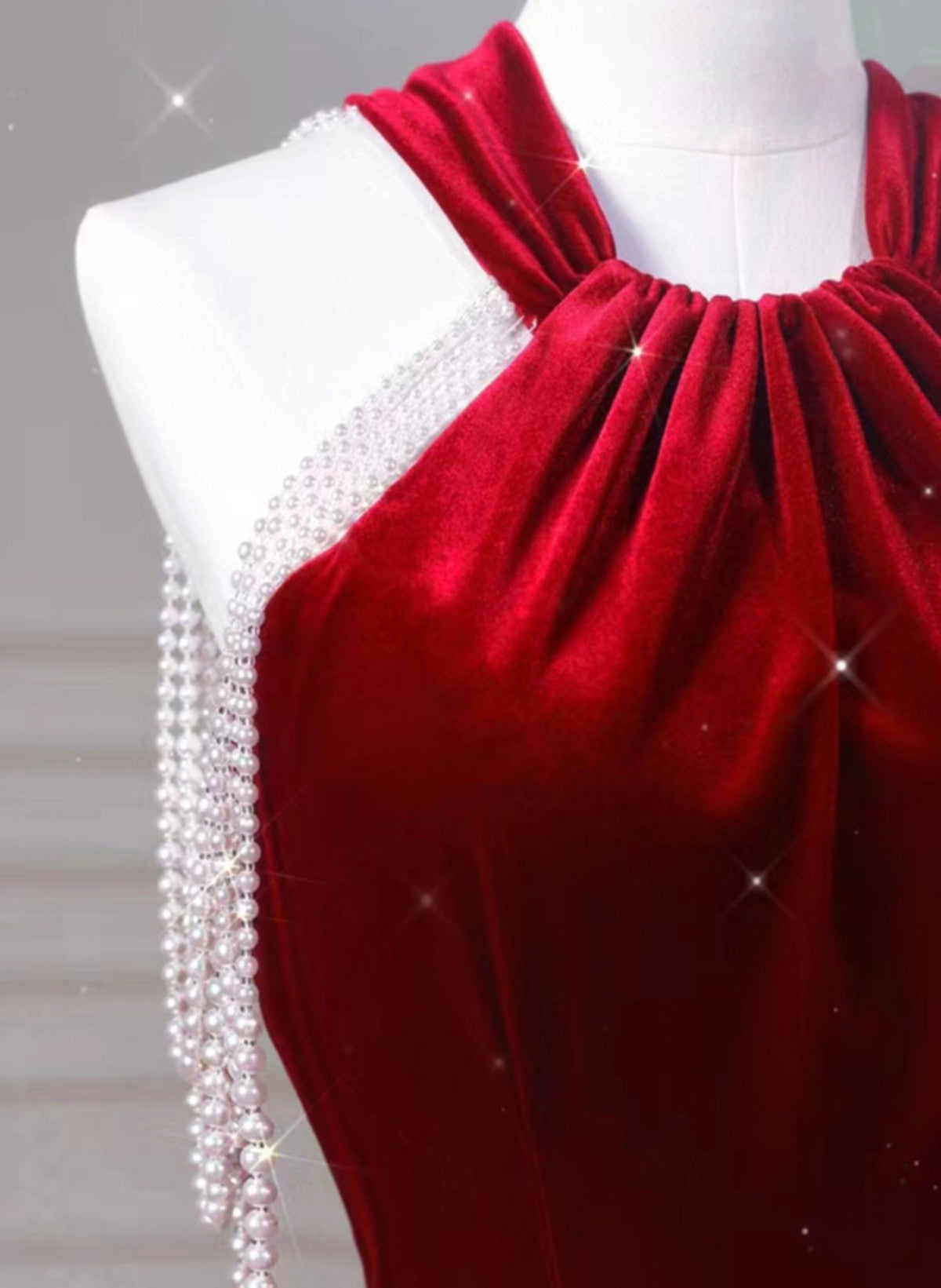 Wine Red Halter Backless Velvet Mermaid Party Dress, Wine Red Evening Cutedressy Wine Red Halter Backless Velvet Mermaid Party Dress, Wine Red Evening Cutedressy