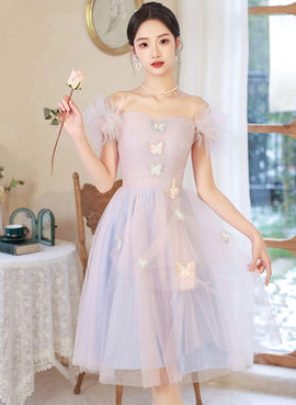 Pink and Blue Short Party Dress Off Shoulder Formal Dress, Cute Homecominig Dress