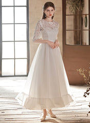 White Lace Short Sleeves Pretty Wedding Party Dress, White Graduation Dress
