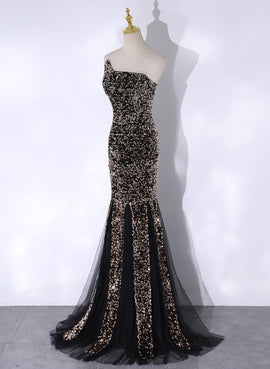 Black Mermaid Sequins Long Prom Dress, Black Evening Dress Party Dress