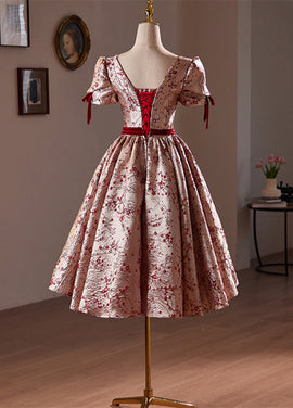 Cute  Short Floral Satin Party Dress Homecoming Dress, Satin Evening Dress