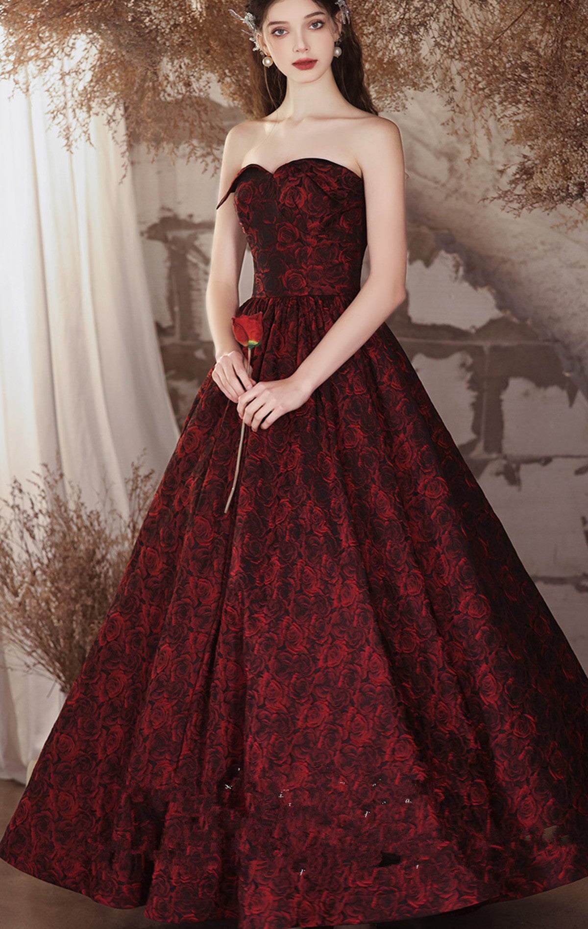 Black and Red Floral Sweetheart Floor Length Party Dress, Long Prom Dr Cutedressy Black and Red Floral Sweetheart Floor Length Party Dress, Long Prom Dr Cutedressy