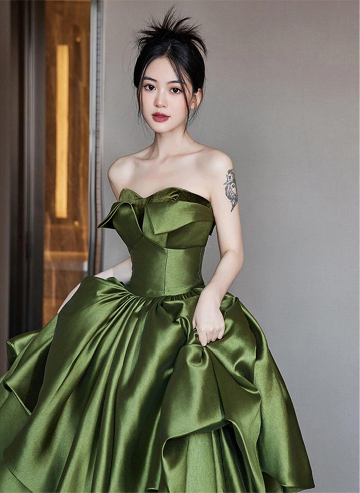 Green Satin Long Off Shoulder Princess Formal Dress, Green Satin Prom Cutedressy Green Satin Long Off Shoulder Princess Formal Dress, Green Satin Prom Cutedressy