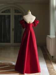 Wine Red A-line Floor Length Satin Prom Dress Evening Dress, Wine Red Satin Formal Dress