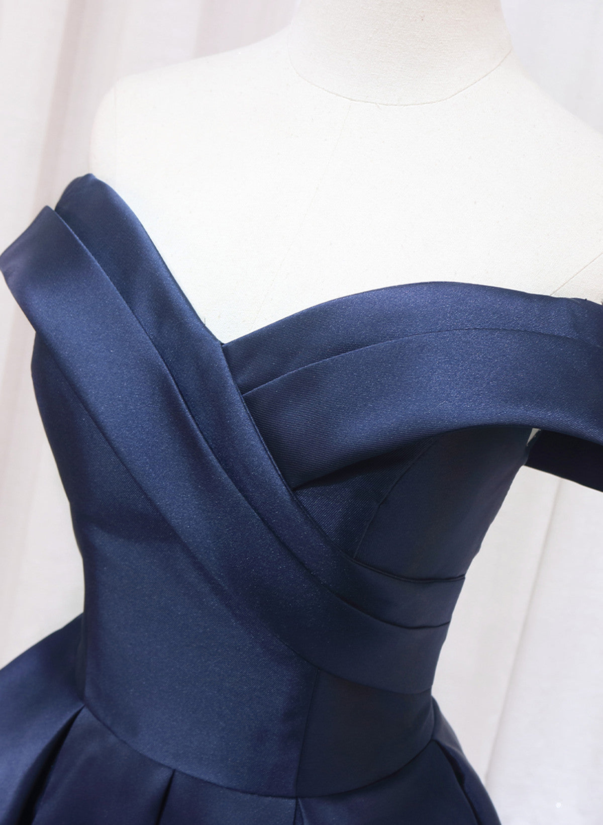 Navy Blue Satin Off Shoulder Homecoming Dress, Navy Blue Prom Dress Cutedressy Navy Blue Satin Off Shoulder Homecoming Dress, Navy Blue Prom Dress Cutedressy