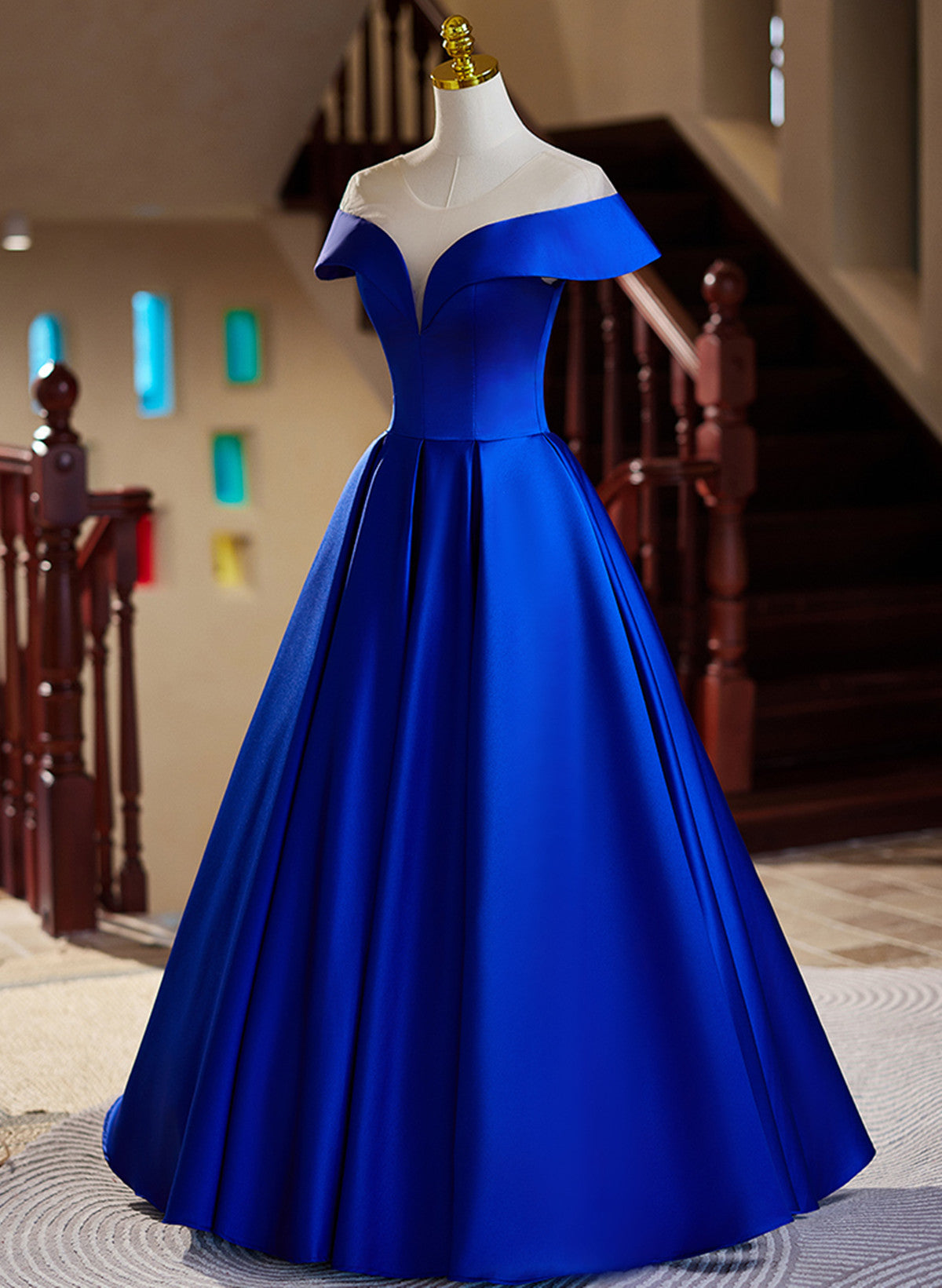 Royal Blue Satin A-line Long Evening Dress, Royal Blue Prom Dress Cutedressy Royal Blue Satin A-line Long Evening Dress, Royal Blue Prom Dress Cutedressy