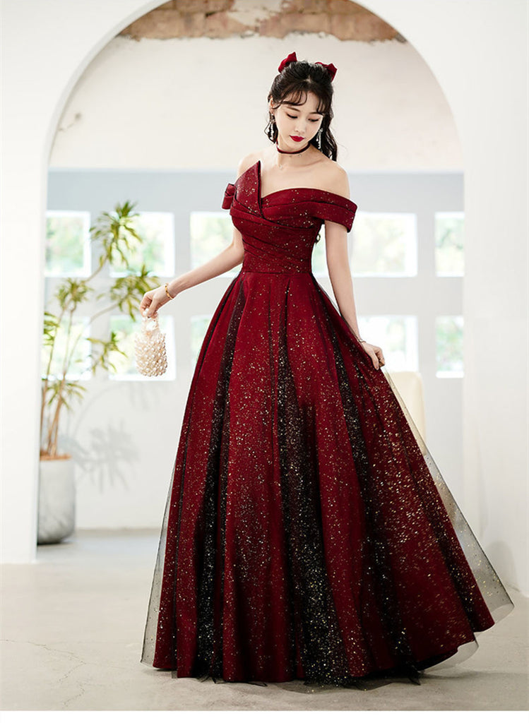 Wine Red and Black Unique Long Formal Dress, Wine Red and Black Evenin