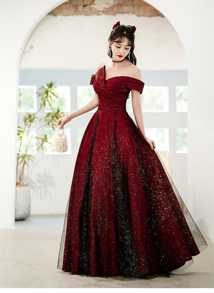Wine Red and Black Unique Long Formal Dress, Wine Red and Black Evenin