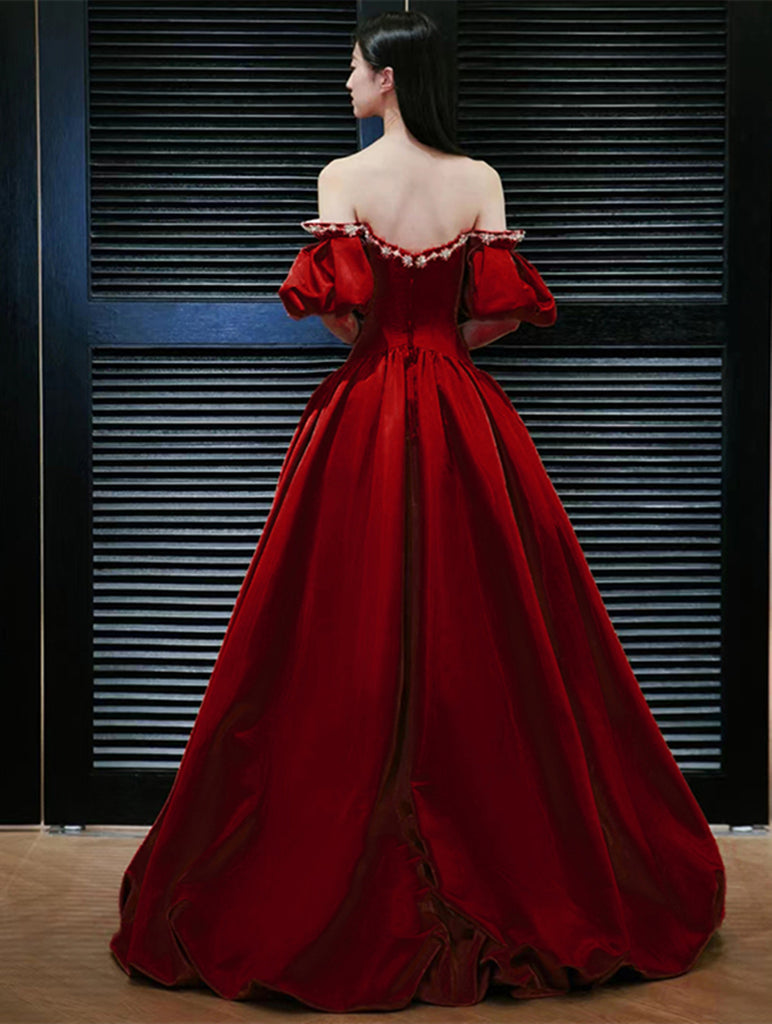 Strapless Sweetheart Wine Red Beaded Chiffon Long Prom Dress main image 0