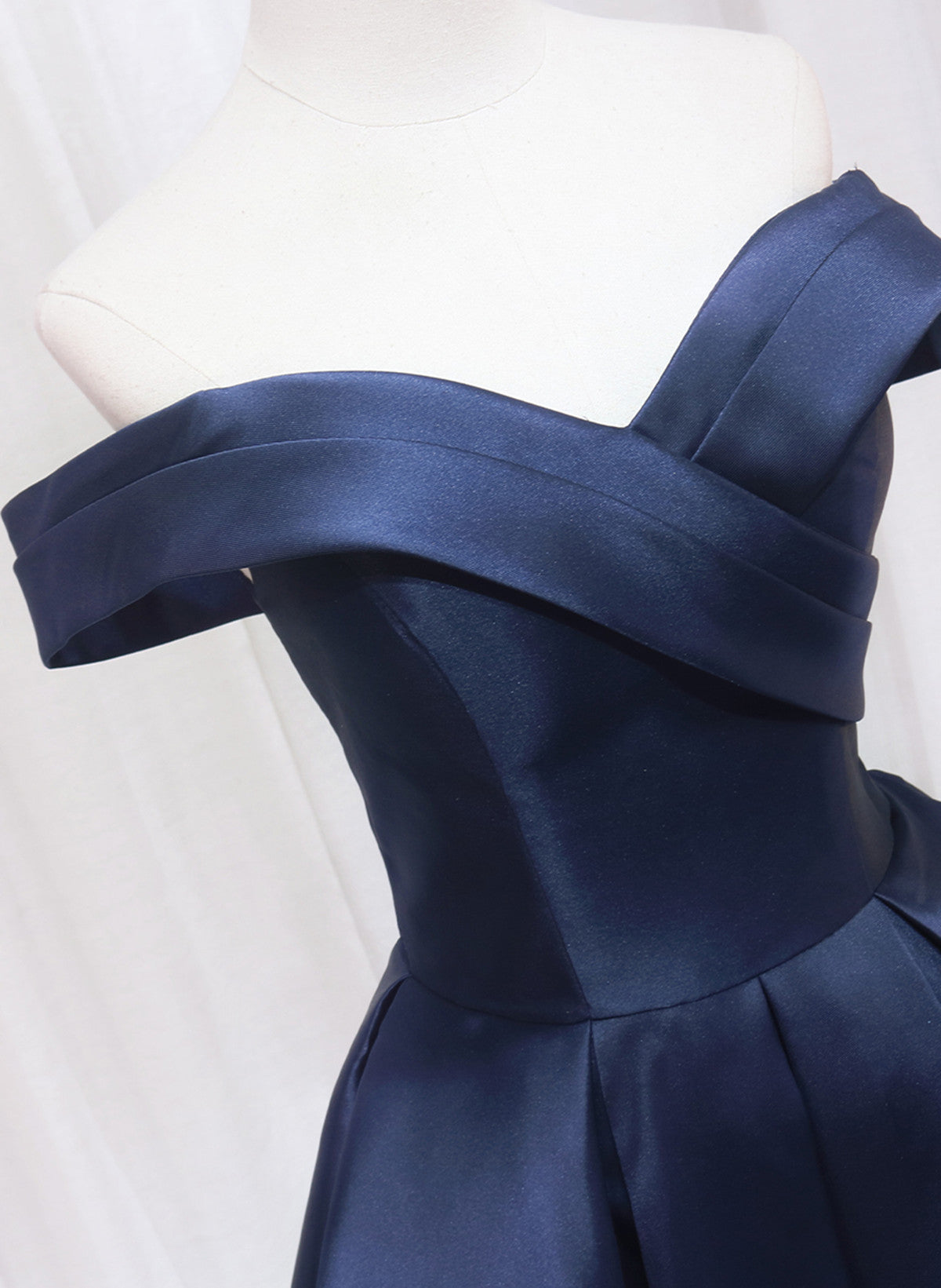 Navy Blue Satin Off Shoulder Homecoming Dress, Navy Blue Prom Dress Cutedressy Navy Blue Satin Off Shoulder Homecoming Dress, Navy Blue Prom Dress Cutedressy