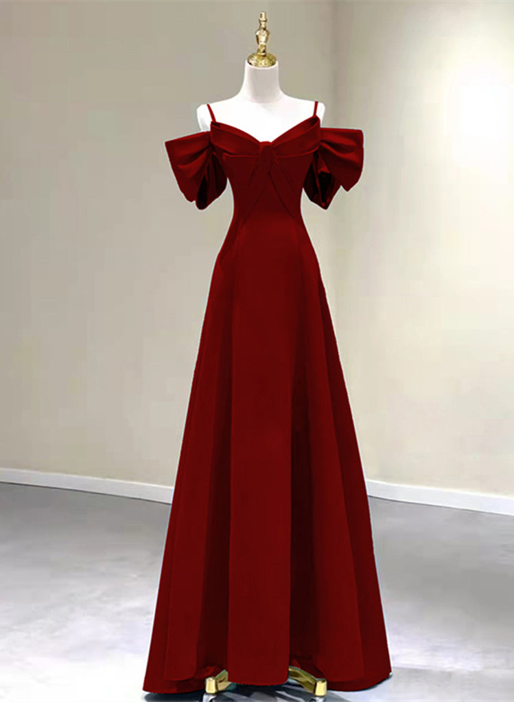 Wine Red Chiffon Long Sleeves Formal Dress, Wine Red Long Prom Dress