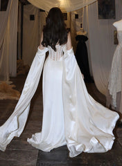 Chic White Soft Satin Wedding Party Dress Prom Dress, White Long Evening Dress