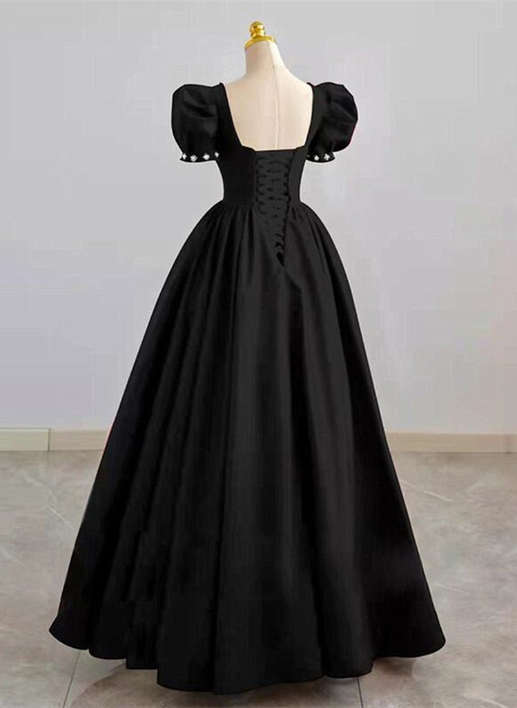 Black Sweetheart A-Line Satin Long Party Dress with Slit, DP2947 main image 1