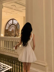 Ivory Straps Chiffon Short Simple Graduation Dress, Ivory Short Party Dress Formal Dress