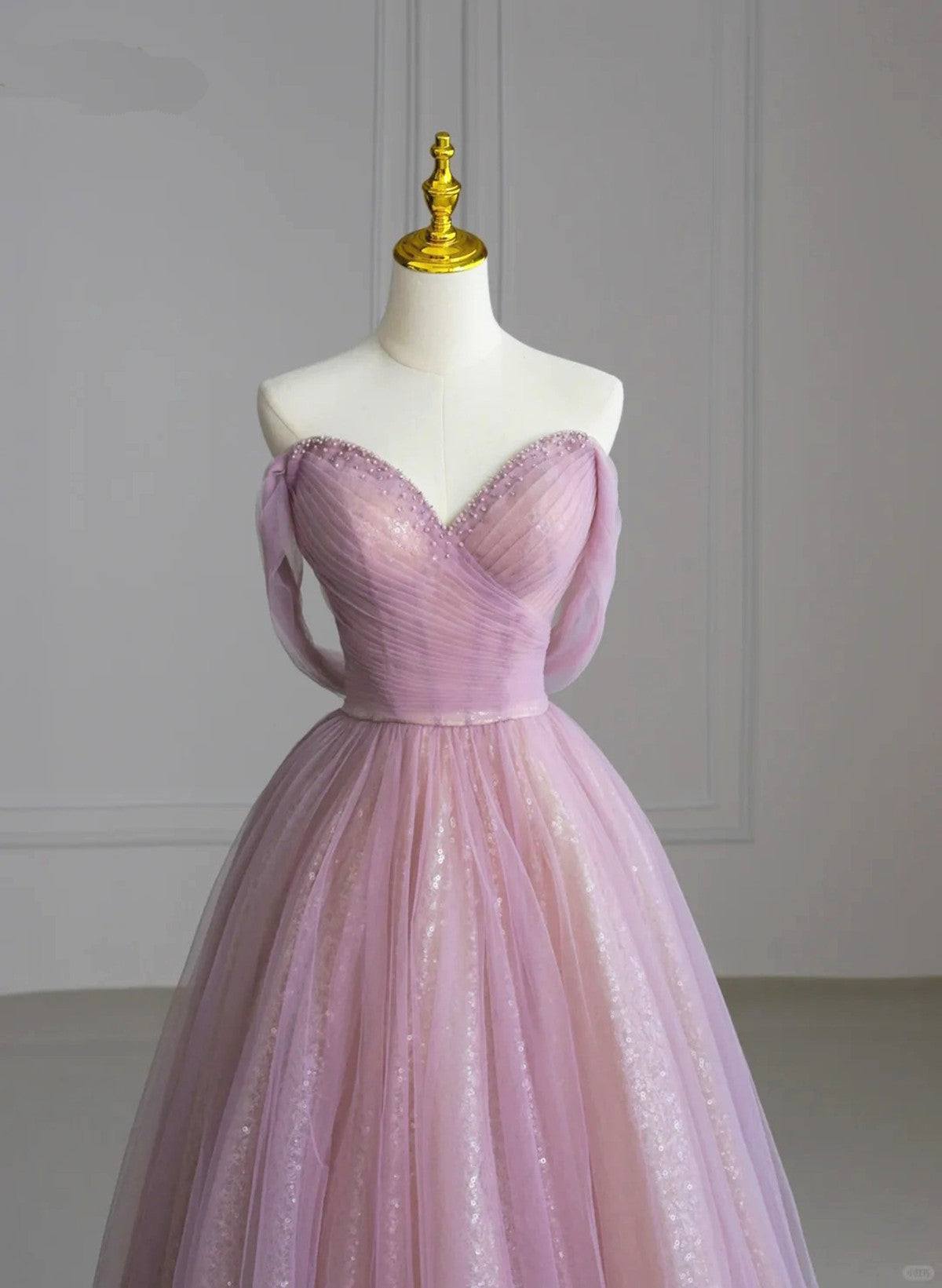 A-line V-neckline Beaded Tulle Off Shoulder Prom Dress, Pink Tulle Eve – Cutedressy A-line V-neckline Beaded Tulle Off Shoulder Prom Dress, Pink Tulle Eve – Cutedressy