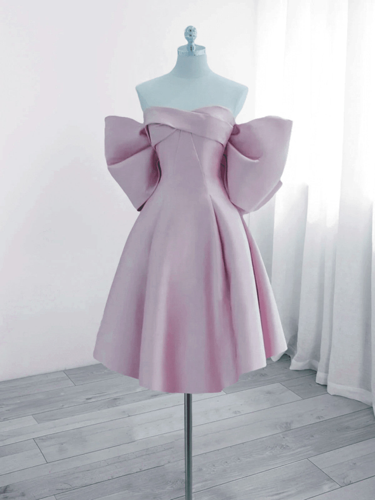 Pink Satin Sweetheart Knee Length Party Dress, Pink Satin Simple Homecoming Dress