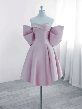 Pink Satin Sweetheart Knee Length Party Dress, Pink Satin Simple Homecoming Dress