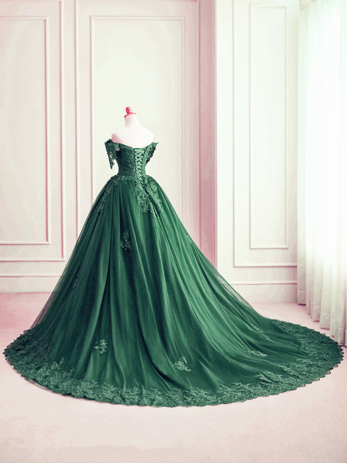 Dark Green Off Shoulder Tulle with Lace Sweet 16 Dress, Dark Green For Cutedressy Dark Green Off Shoulder Tulle with Lace Sweet 16 Dress, Dark Green For Cutedressy