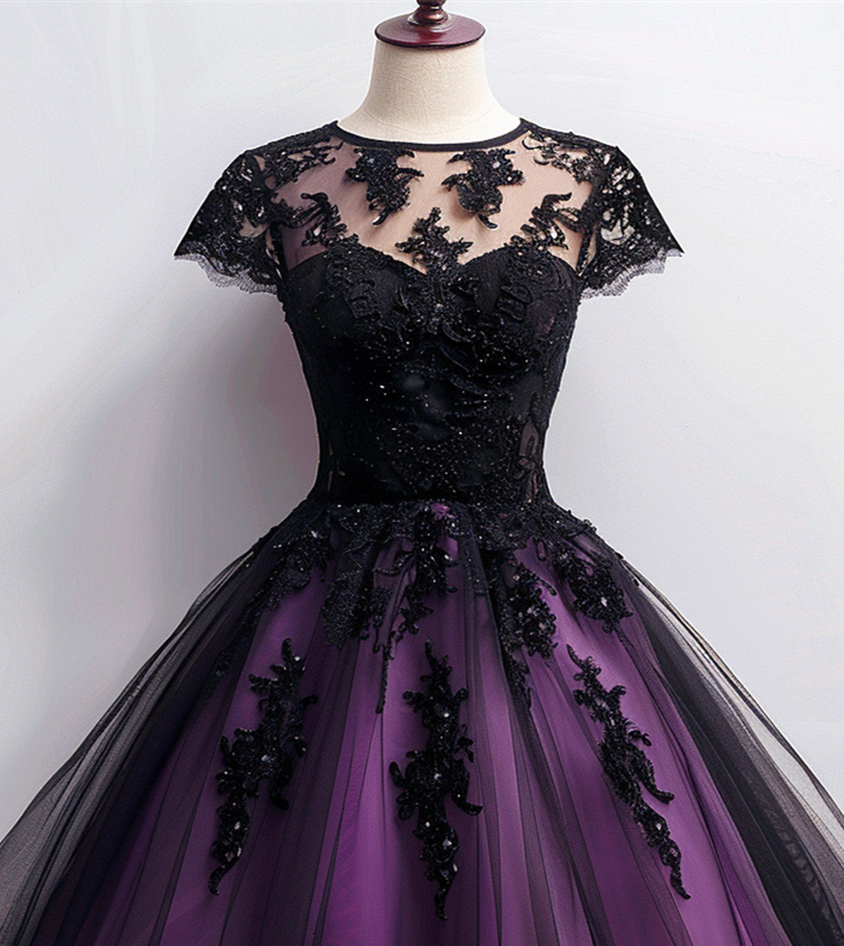purple and black dress Cute Black and Purple Tulle Short Sleeves Party Dress, Tulle Short Hom – Cutedressy