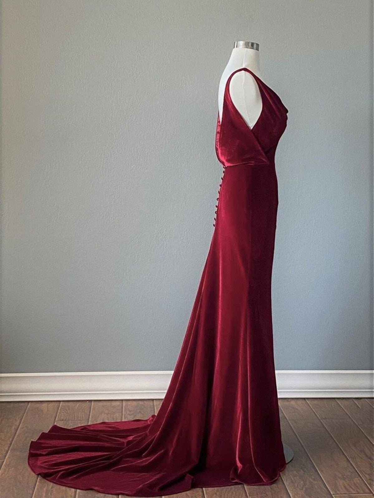red velvet backless dress Zapaka Women Dark Red Holiday Party Dress Velvet Long A Line Strapless Back Zipper Gala Dress, Dark Red / US10