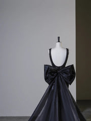 Black Satin Sweetheart Beaded Low Back Party Dress, Black Satin Evening Dress Prom Dress