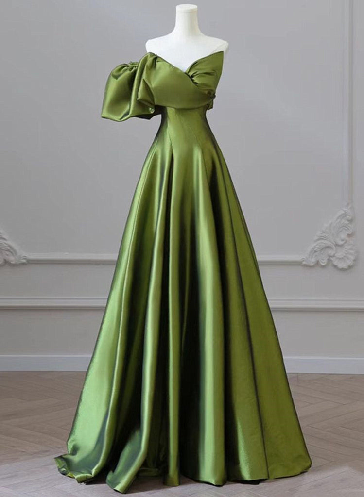 Sexy Green One Shoulder Satin Long Prom Dress,Formal Party Evening Gown cc2952