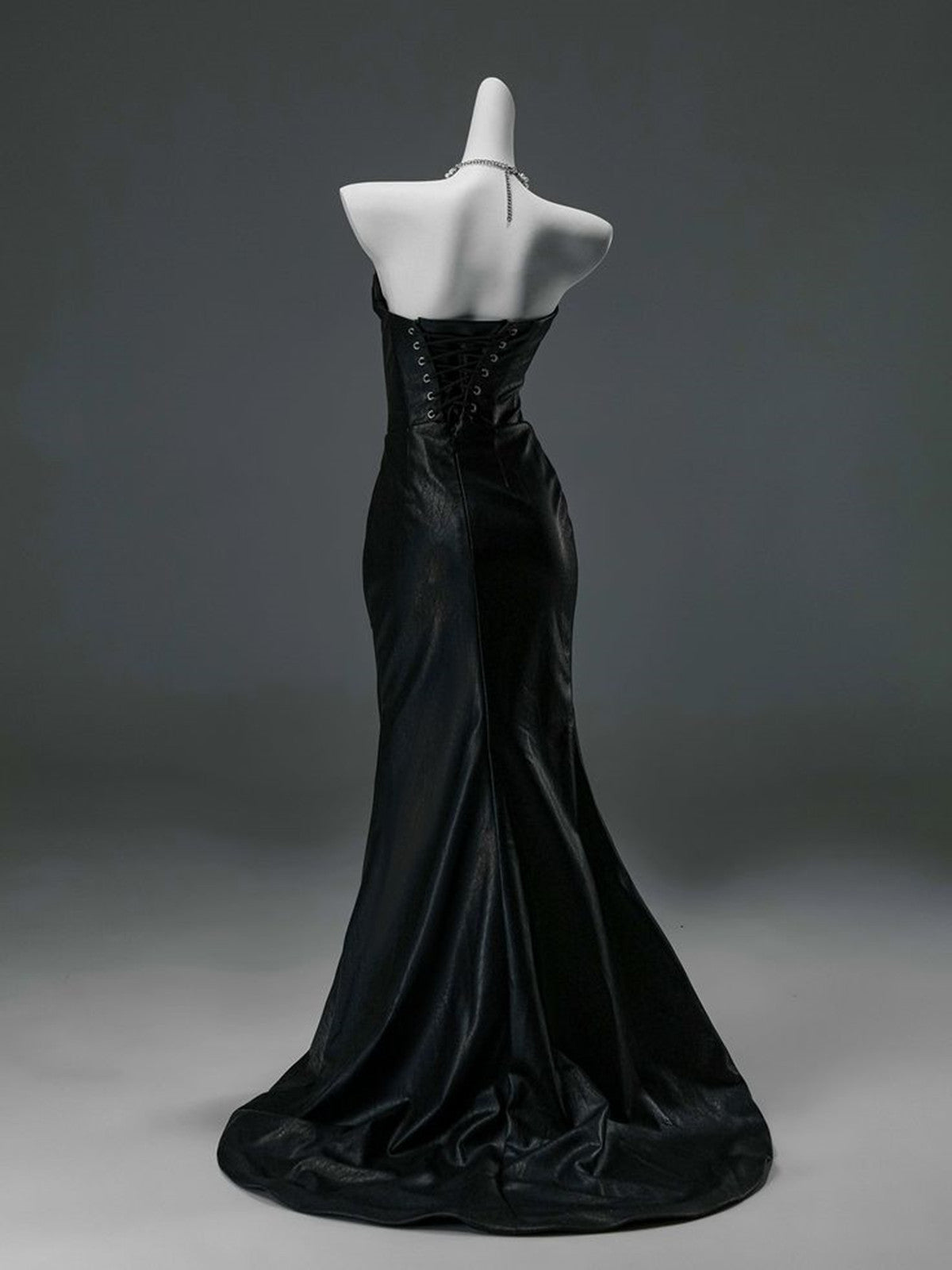 Vintage Gothic Black Satin Prom Dress, Strapless Mermaid Maxi Gown with Ruched Detail