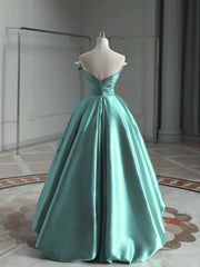 Mint Blue Satin Sweetheart Long Wedding Party Dress, Mint Blue Satin Prom Dress